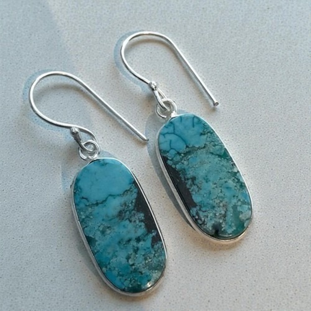 NWOT Turquoise Gemstone Handmade Drop Dangle Earrings Jewelry For Women 1.7"